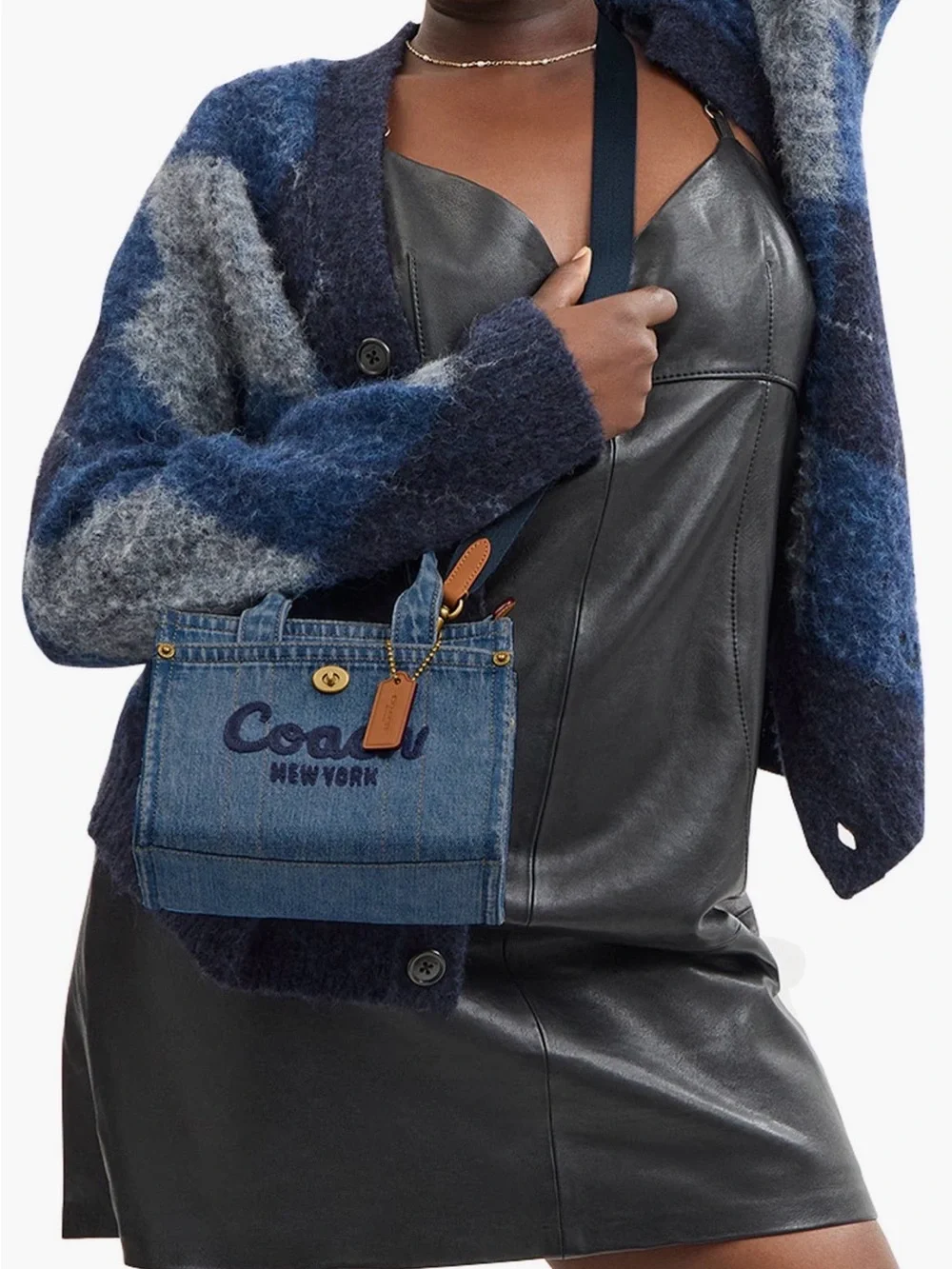 Coach Little Blue Denim Tote with Navy Embroidered Logo and Leather Tag